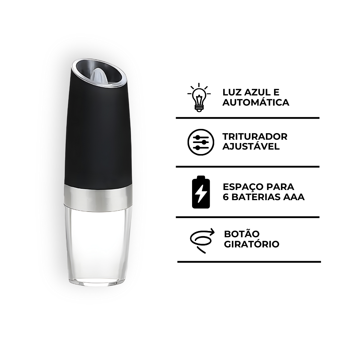 Moedor Elétrico de Temperos com Sensor de Gravidade em Led - MHX™